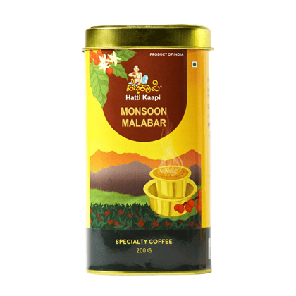 Hatti Kaapi Monsoon Malabar, Robusta Medium Roast | Authentic South Indian Filter Coffee Powder, 200g