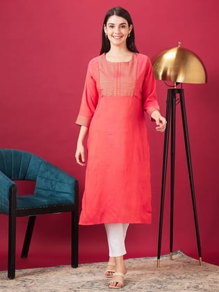 Women Geometric Yoke Design Pure Cotton Maternity Kurta