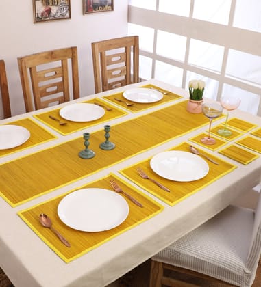 Curtain & Dining Mat Combo - Yellow-6 ft length
