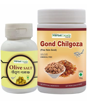 Herbal Canada Olive Salt(60g)+Chilgoza gond(120g) Flavored Salt 180 gm Pack of 2