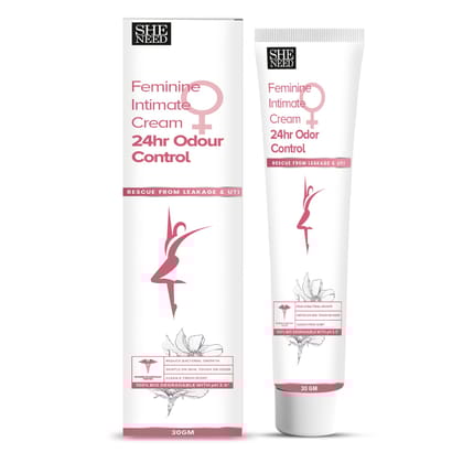 SHENEED Feminine Intimate 24hr Odour control cream 30gm |Rescue from leakage & UTI| Refreshing Cleansing |pH Balance |Natural & Vegan | Paraben & Sulphate Free|clinically proven| Gynac approved |