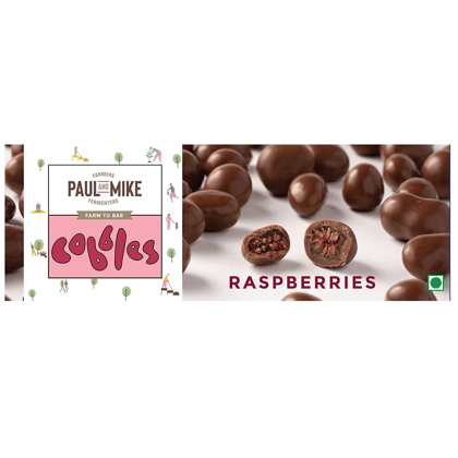 Paul And Mike Cobbles Chocolate coated Raspberry, 85 gm