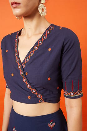 Okhai 'Pasha' Kutch Embroidered Pure Cotton Wrap blouse-XS