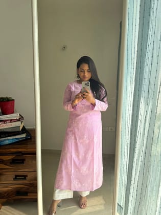 Mul Cotton Chikankari Kurti - Mauve-Mauve / cotton / XL