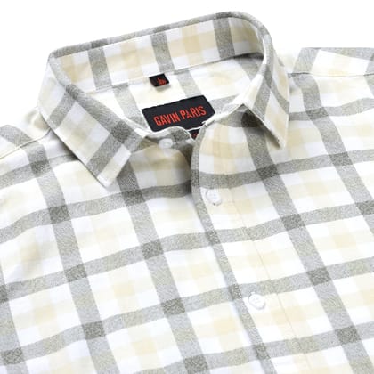 Checkered Full Sleeve Shirt - Beige and Olive (GP225)-M-38 / Full Sleeve