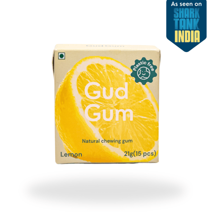 Lemon Gum - Plastic Free, Sugar Free, Natural, Biodegradable, Vegan Chewing Gums | No added colours and flavours- (15 pieces per pack)- 21g x 4 packs-Pack of 4