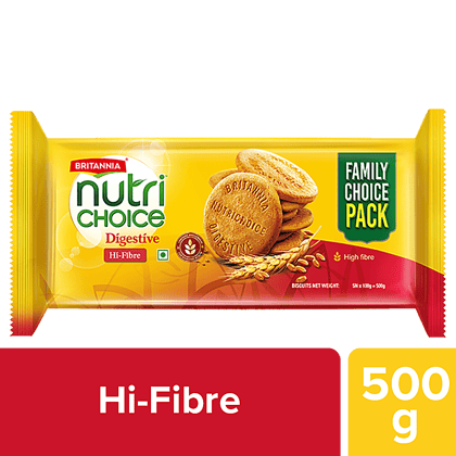 Britannia nutri choice Digestive High Fibre Biscuits - Made From Whole Wheat & Bran, Healthy Snack, 500 g