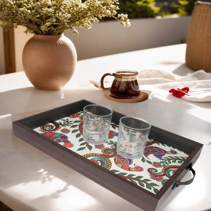 Elegant Pichwai Print Rectangular MDF Serving Tray | Stylish & Durable Tray for Home & Dining Decor-Madhubani