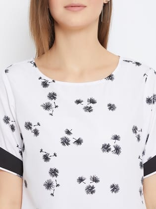 Women White & Black Printed Top with Skirt