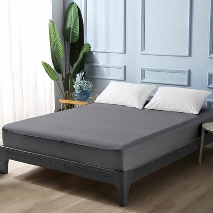 Grey Terry Cotton Soft & Breathable Water Proof Mattress Protector Cover for Double Bed - 36" x 72" ( Grey ) - (mp-grey-db)-Double / Grey / MP-GREY-DB