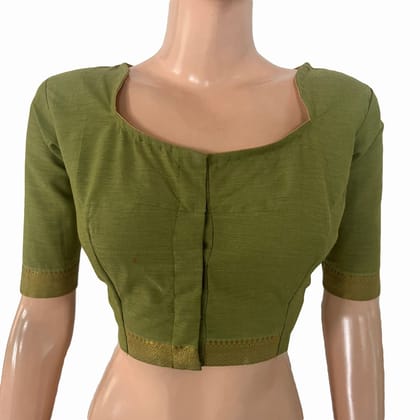 Handloom Mangalgiri Cotton Pot Neck Blouse with Lining, Olive Green , BH1332-S