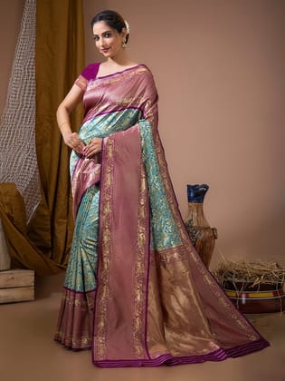 Ethnic Motifs Woven Design Zari  Banarasi Saree