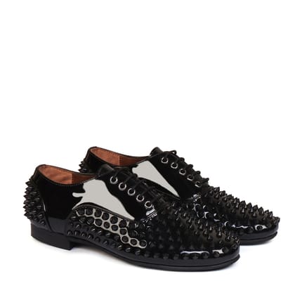 Toe And Counter Black Studded Patent Oxford Leather Lace-Up's Shoes For Men by Brune & Bareskin-40/6