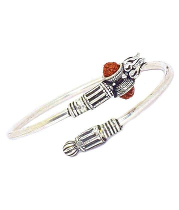 RUDRADIVINE Designer Silver Oxidized Shiva Trishul Rudraksha Damru Kada Bracelet Bangle for Men and Boys Silver Trishul Damroo Designer Kada Bracelet Bangle - None
