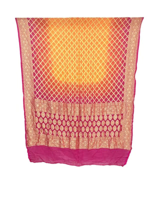 Bandhani Dupatta Orange And Pink Shaded Color Janglow Design Banarasi Georgette Bandhani Dupatta  by KalaSanskruti Retail Private Limited