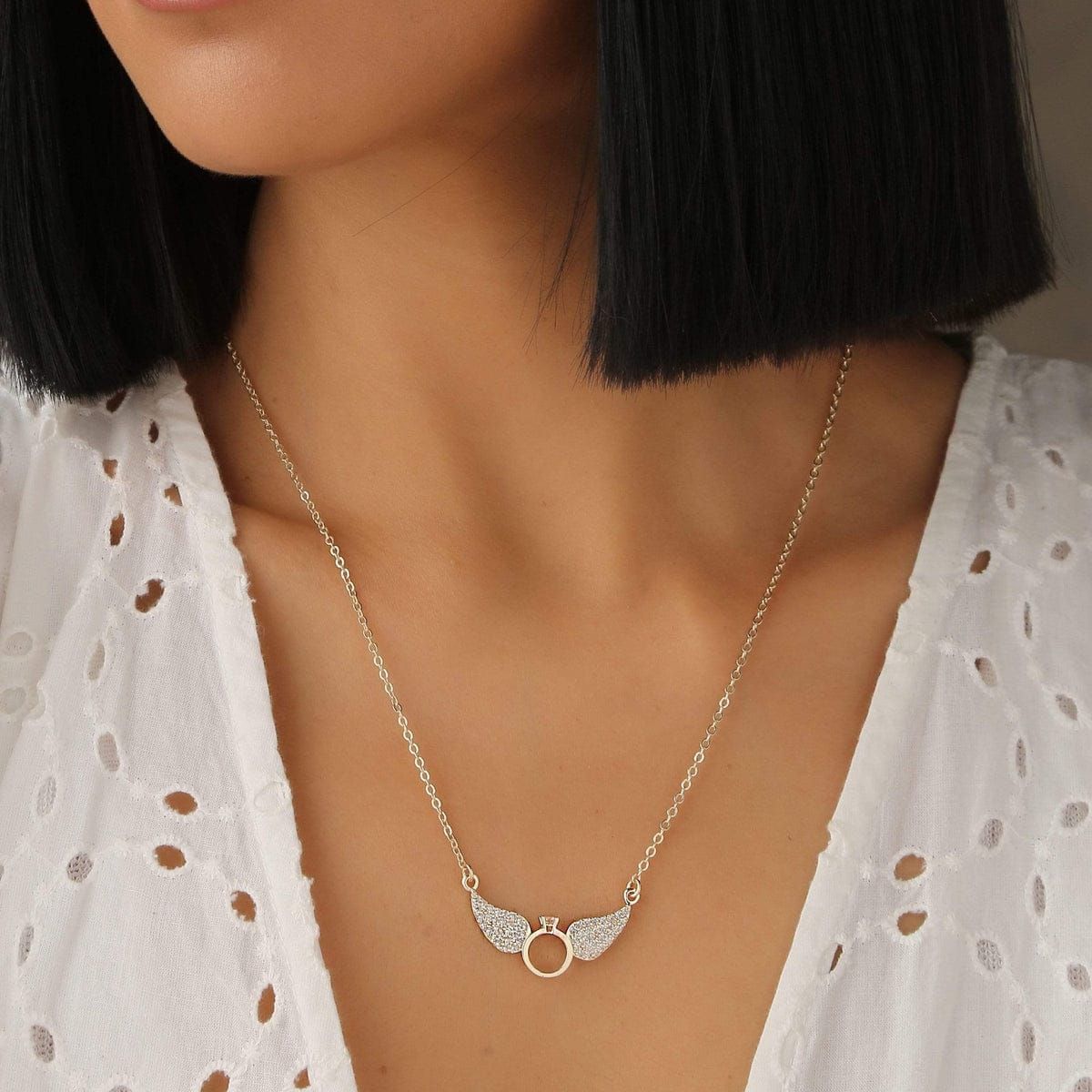 Anti Tarnish Silver Angel Wings Necklace