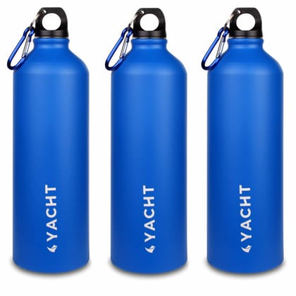 Yacht Aluminium Single Wall Fridge Water Bottle, Refrigerator Bottle, Rock Blue, 750 ml (Pack of 3)