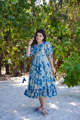 Anjali flower print cotton dress-M