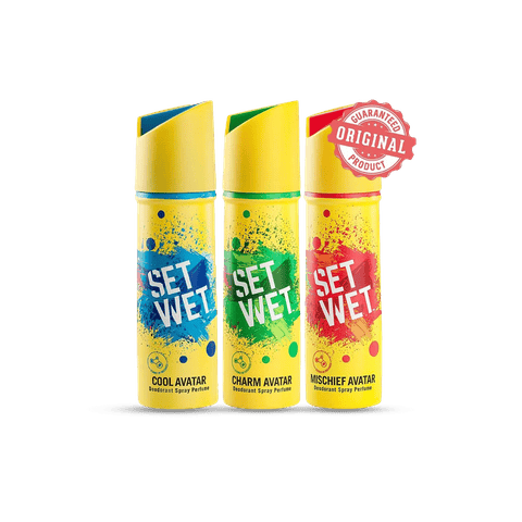 Set Wet Cool, Charm And Mischief Avatar Deodorant & Body Spray Perfume For Men, 450 ml Can