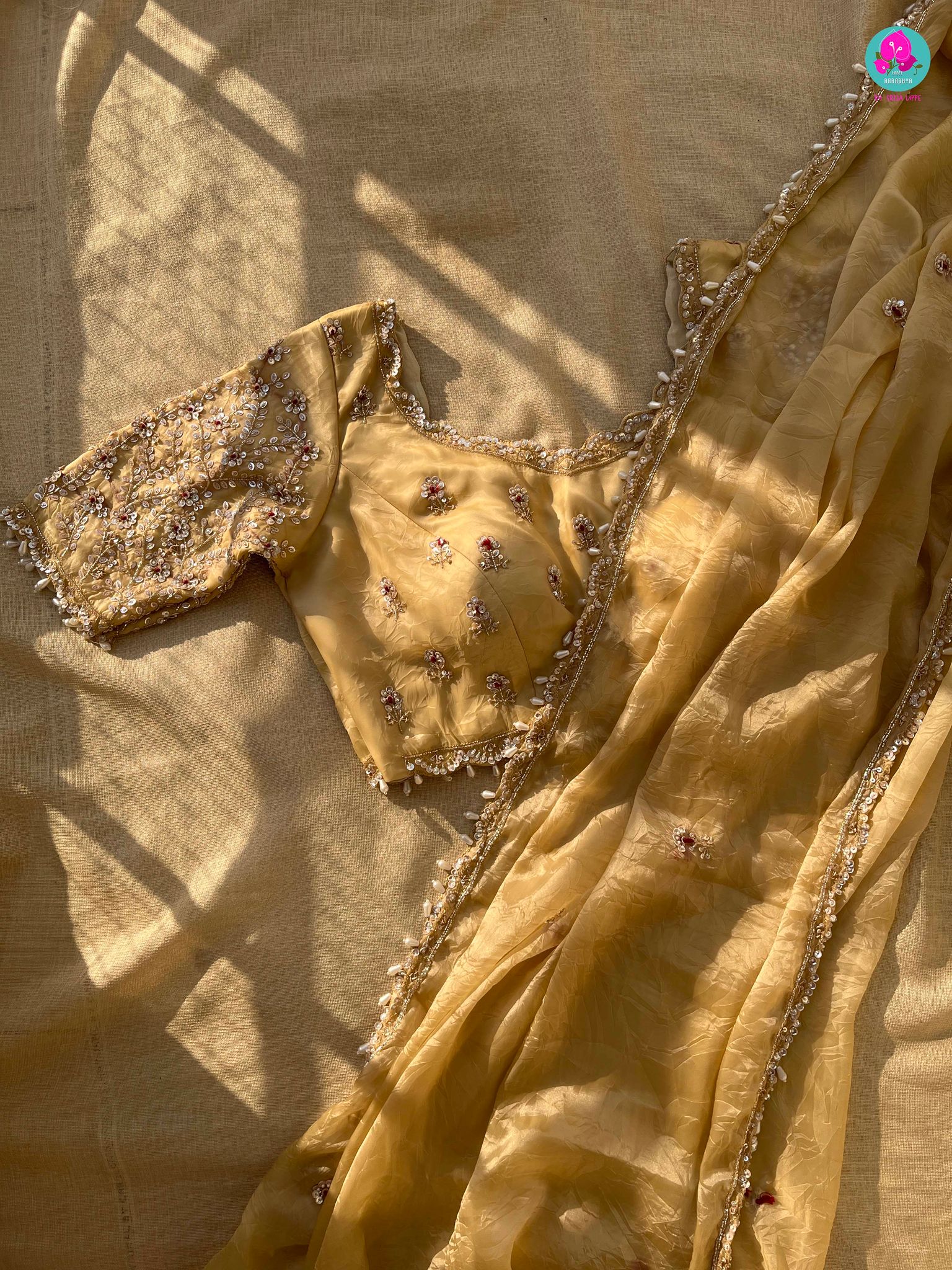 Soft Crushed Organza Silk Saree with hand embroidered blouse-S