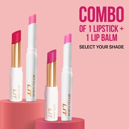 MyGlamm Combo of LIT Creamy Matte Lipstick + LIT - pH Lip Balm | Long Lasting, Creamy, Matte Slimstick & Pigmented, Hydrating Lip Balm