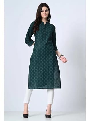 MAURYA Cotton Blend Printed Straight Womens Kurti - Green ( Pack of 1 ) - None