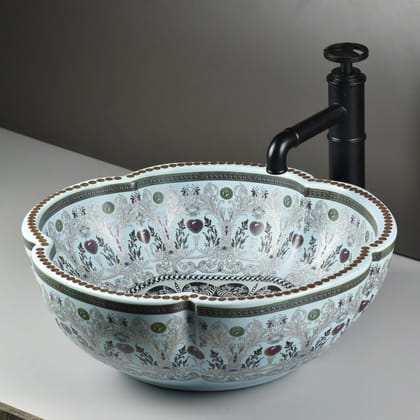 InArt Ceramic Round Wash Basin | Mexican 5 - Light Blue | European Style | TableTop Vessel Sink | 41 x 41 x 14 cm DW289