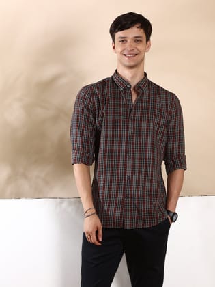 Brown Navy Shield Semi Casual Shirt-S