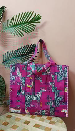 Structured Tote Bag without zip - 100% cotton Handblock printed 17x18x6 inches