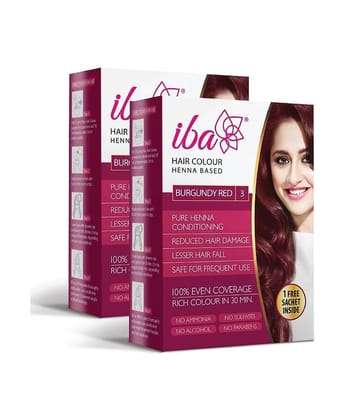Iba Hair Colour Burgundy Red, 70g ,Henna Based Powder Sachet (Pack of 2)