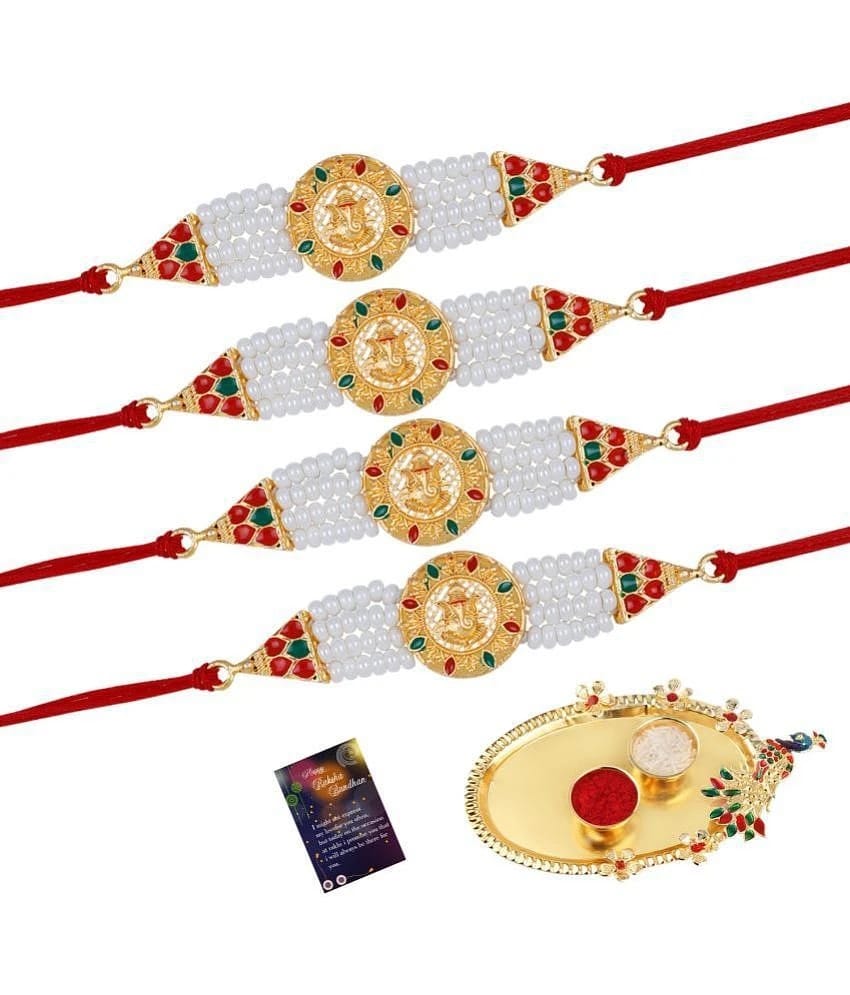 Silver Shine - Red Rakhi Combo ( Pack of 4 ) - None