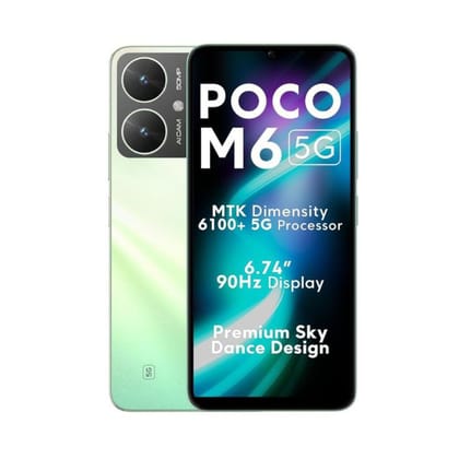 POCO M6 5G (Polaris Green, 4GB RAM, 64GB Storage) | MediaTek Dimensity 6100+ 5G Processor | 5000 mAh Battery + 18W Fast Charging | 50 MP AI Dual-Camera System & Side Fingerprint Sensor
