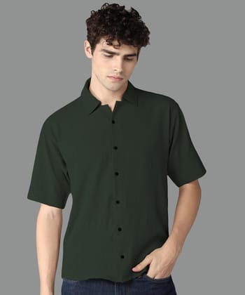 Rich Vesture Mens Green Color Lycra Cotton Fabric textured Over And Boxi Size Half Sleeve Casual Wear With Simple Cutt Shirt For EveryDay (Pack of 1) (Size:- XL) - None
