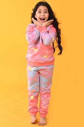 TIE DYE STAR FLEECE SWEATSHIRT JOGGER SET - PINK-0-6 MONTHS / 2N / PINK