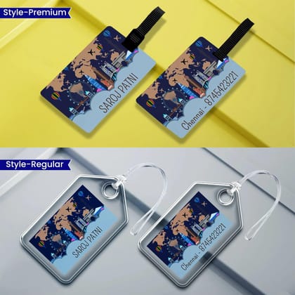 Personalized Luggage Tags - Set of 5 - Travel The World Design-Regular Bag Tags