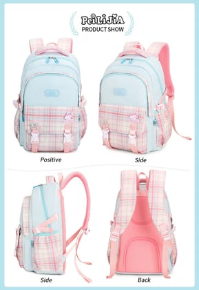 Pastel Check School Bag 18inch-Sea Green