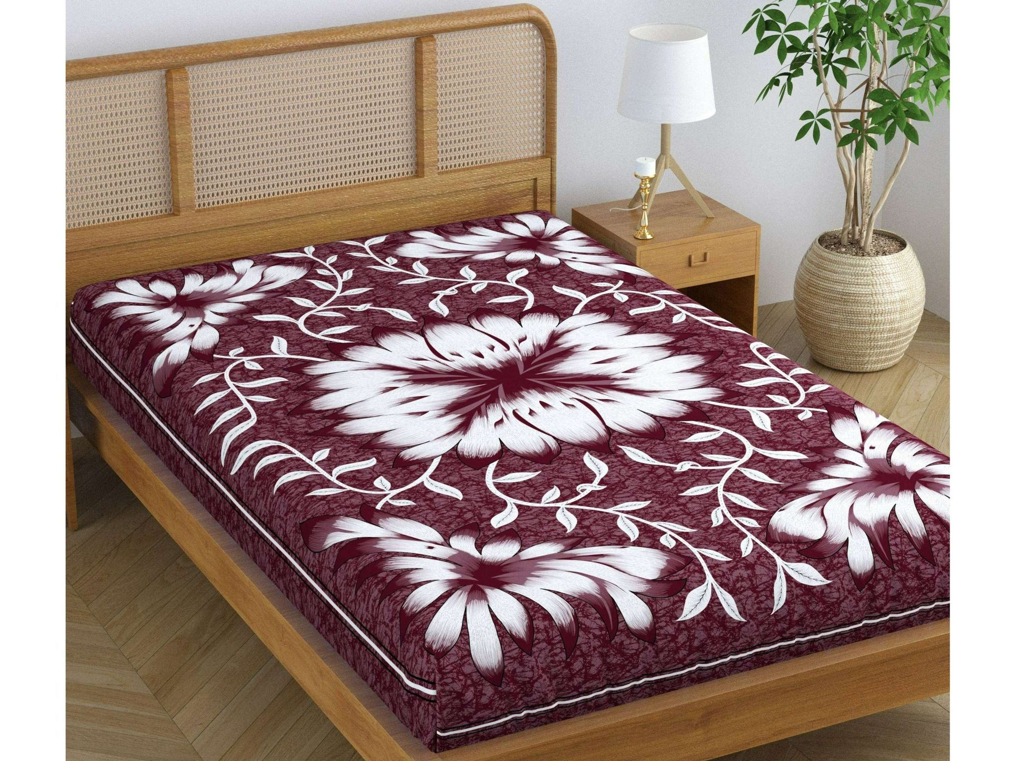 SheetKart Blossoms 100% Pure Cotton Jaipuri Printed Bedsheet For Single Bed, Traditional Ethnic Bed Cover  - Choco Red