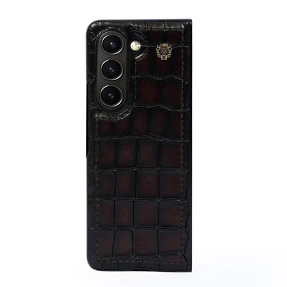 Smokey Finish Mobile Cover For Samsung Galaxy Fold 5 Series in Dark Brown Leather-Fold 6