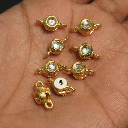 10 Pcs, 6mm, Kundan Connectors Golden-Golden