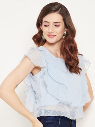 Navy Blue Ruffles Georgette Top