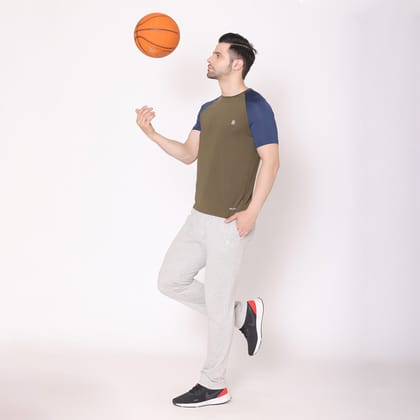 Men's Regular Fit Half Sleeves Sports & Gym T-Shirt - Olive/Airforce Olive/Airforce S