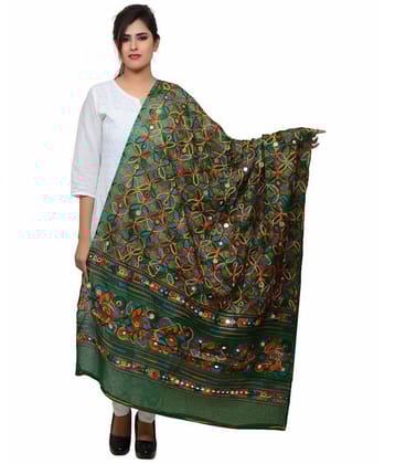 Apratim Green Cotton Phulkari Dupatta - Single