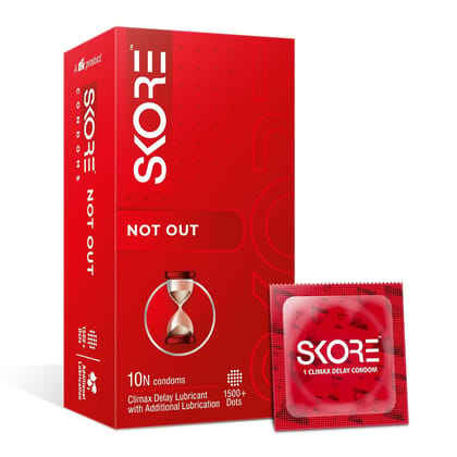 Skore Notout | Climax Delay Condoms | 1500+ Dots | Coloured | - 10 Pieces | Pack of 1