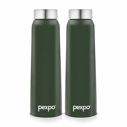 PEXPO Stainless Steel Fridge Water Bottle | 750ml, Pack of 2, Military Green, Vertigo | Eco-Friendly Water Bottle Suitable for Adults & Kids