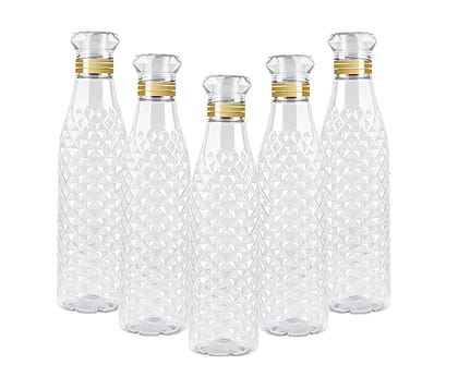 Plastic Fridge Water Bottle Set for Office, Sports, School, Travelling, Gym, Yoga - BPA and Leak Free & Unbreakable Bottle Multi color Set of 5  by Ruhi Fashion India