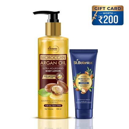 Ultimate Pack Of Moroccan Body Lotion With Moroccan Argan Shampoo With Gift Card