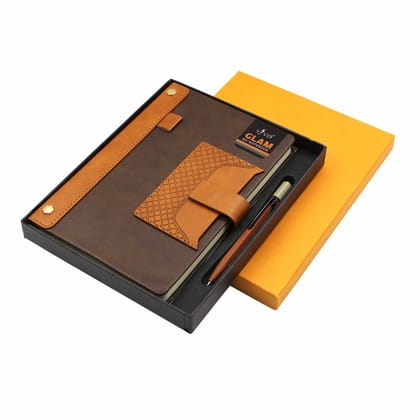 Glam - NP 2pc Gift Set (Notebook + Pen)-Brown / A5 / Dual PU Combo