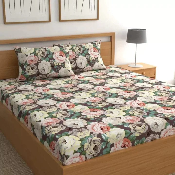 Cotton Blend Elastic Fitted King Bedsheet with 2 Pillow Covers (BUY1 GET1 FREE)
