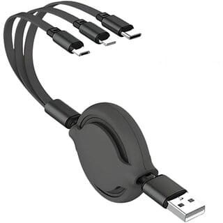 TecSox 3-in-1 Cable 1.2 m Multi Pin Cable 1.2 Meter black for I phone Type c and Micro usb (Compatible with Mobile, Multicolor)