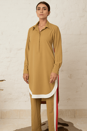 Contrast color block co-ord set-Khaki Beige / M / Set
